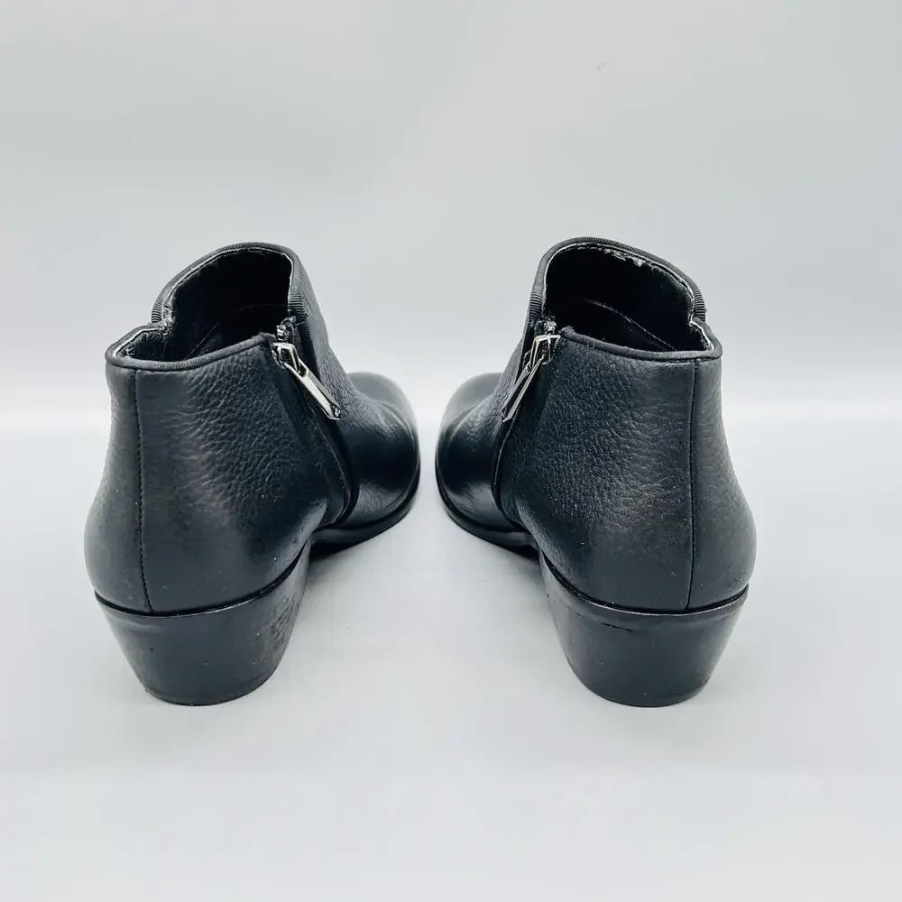 Sam Edelman Boots Womens 9 Black Leather Ankle Zip Low Block Heel Booties Shoes